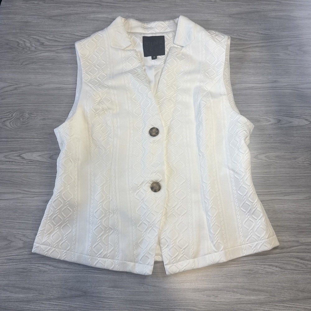 Mina Self Womens White Geometric Jacquard Sleeveless Button Front Vest MJ003 M‎